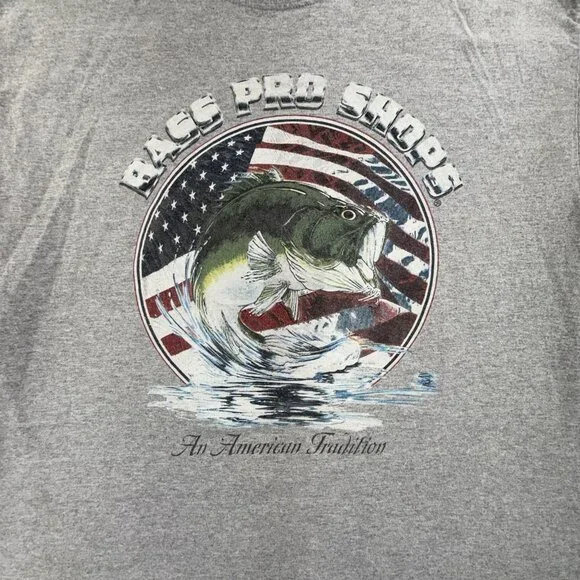 Vintage Bass Pro Shops Shirt Mens Large Gray American Flag Fish Fishing USA Made - Picture 5 of 12